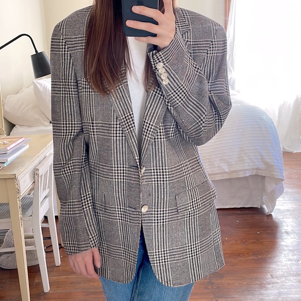 VTG Brown and Navy Plaid Blazer Sz Small-Large